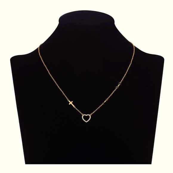 Brilliance Fine Jewelry 14KT Over Sterling Silver Diamond Heart & Cross Necklace - Picture 2 of 3